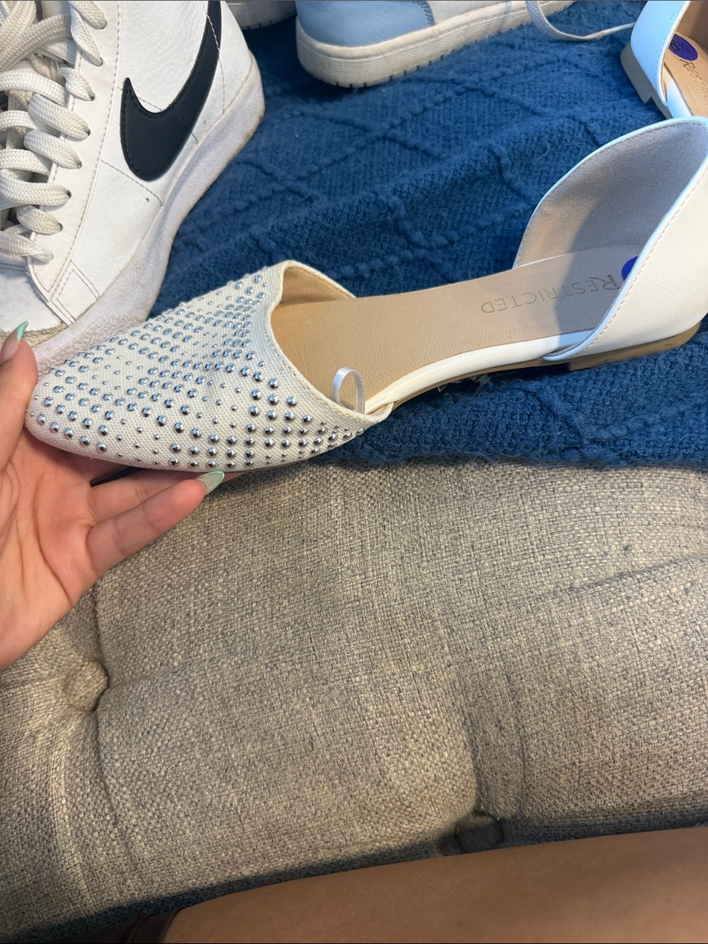 Restricted White D'Orsay Flat with Silver Studs